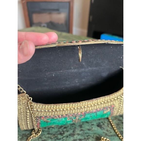 Vintage Cleopatra, like crystal stone bag, purse malachite, gold embellishments - Picture 8 of 11